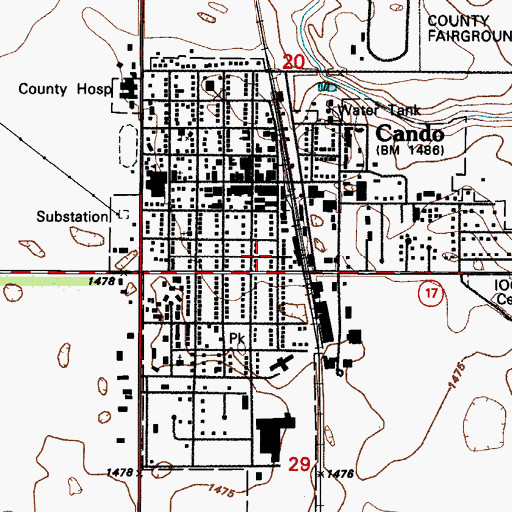 Topographic Map of City of Cando, ND