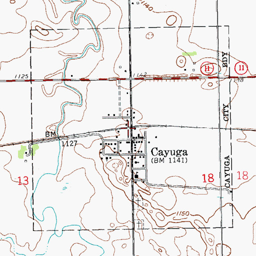 Topographic Map of City of Cayuga, ND