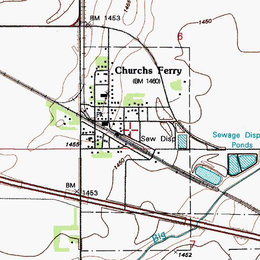 Topographic Map of City of Churchs Ferry, ND