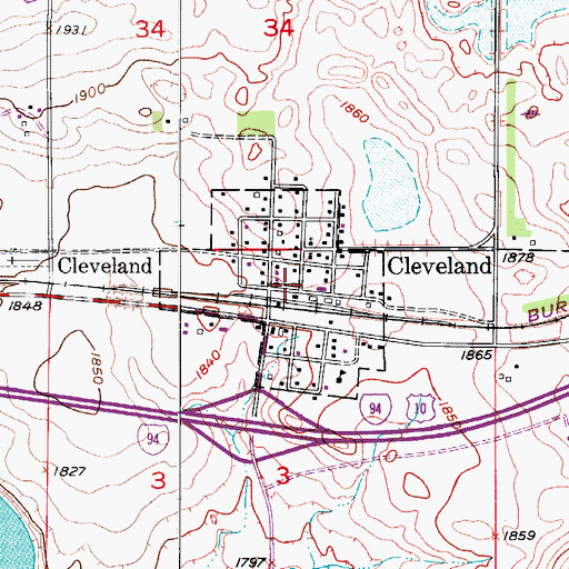 Topographic Map of City of Cleveland, ND