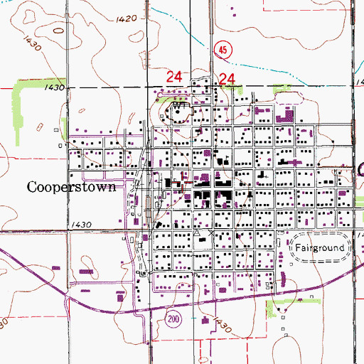 Topographic Map of City of Cooperstown, ND