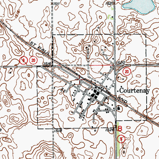 Topographic Map of City of Courtenay, ND