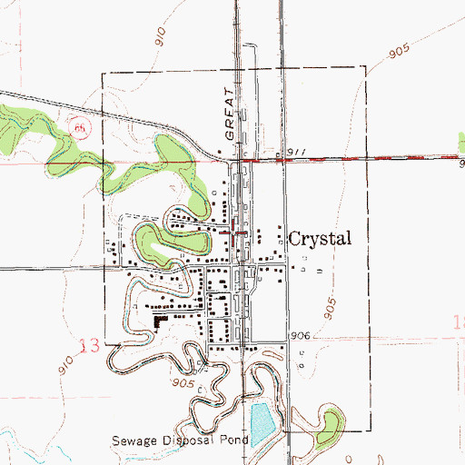 Topographic Map of City of Crystal, ND