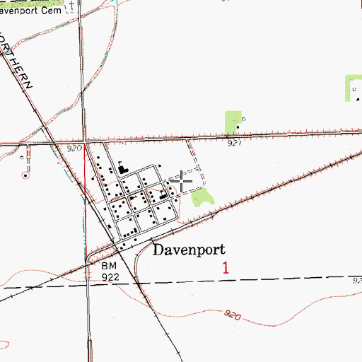 Topographic Map of City of Davenport, ND