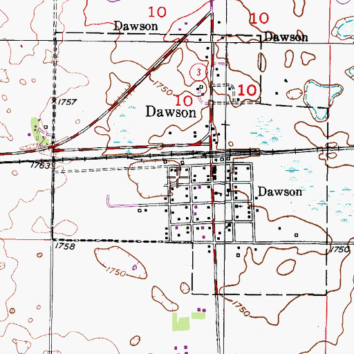 Topographic Map of City of Dawson, ND