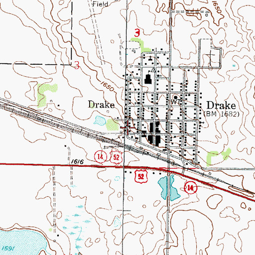 Topographic Map of City of Drake, ND