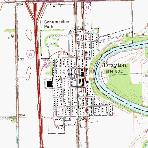 Topographic Map of City of Drayton, ND