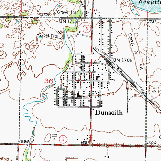 Topographic Map of City of Dunseith, ND