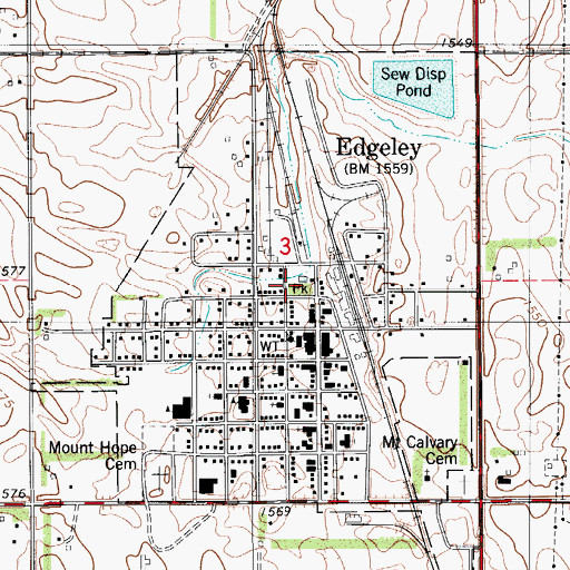 Topographic Map of City of Edgeley, ND