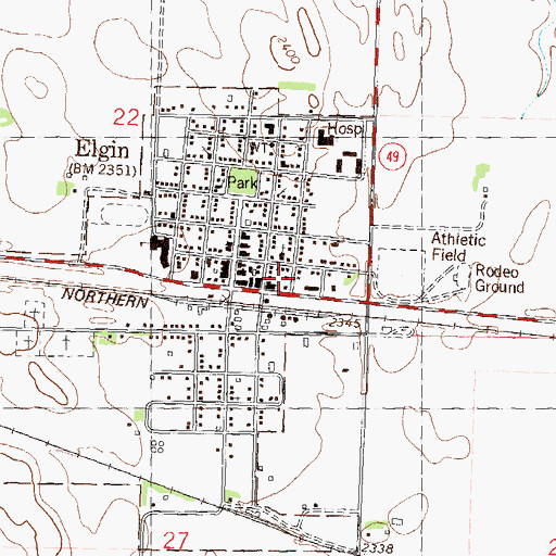 Topographic Map of City of Elgin, ND