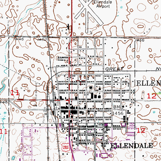 Topographic Map of City of Ellendale, ND