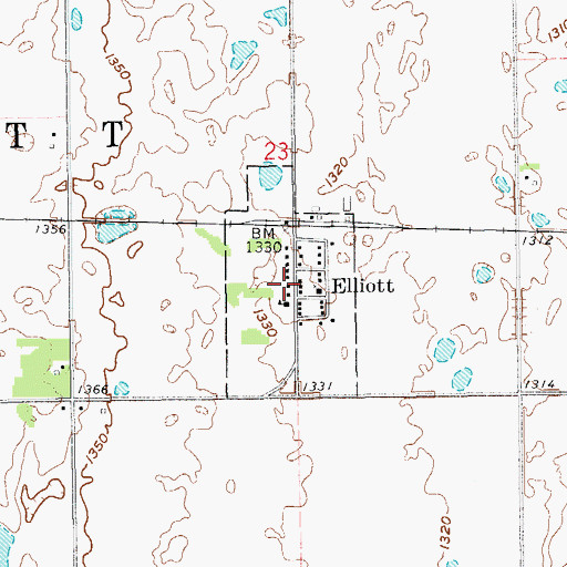 Topographic Map of City of Elliott, ND