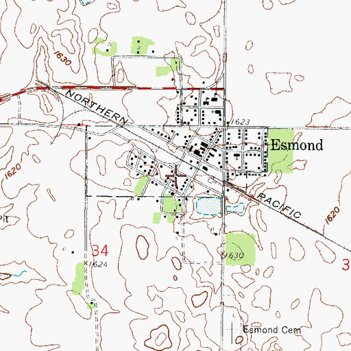 Topographic Map of City of Esmond, ND