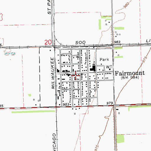 Topographic Map of City of Fairmount, ND