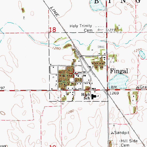 Topographic Map of City of Fingal, ND