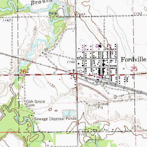 Topographic Map of City of Fordville, ND
