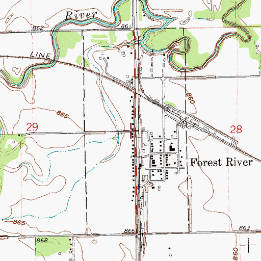 Topographic Map of City of Forest River, ND