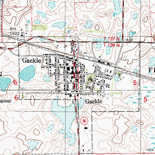 Topographic Map of City of Gackle, ND