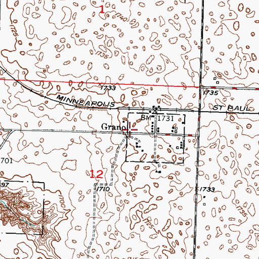 Topographic Map of City of Grano, ND