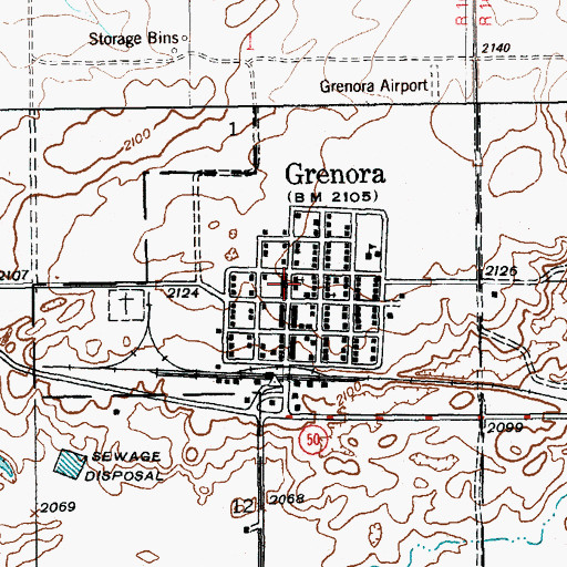 Topographic Map of City of Grenora, ND