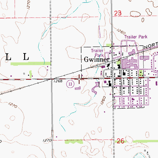 Topographic Map of City of Gwinner, ND