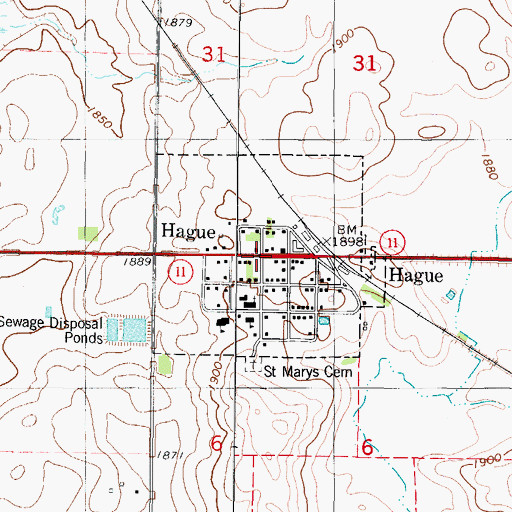Topographic Map of City of Hague, ND