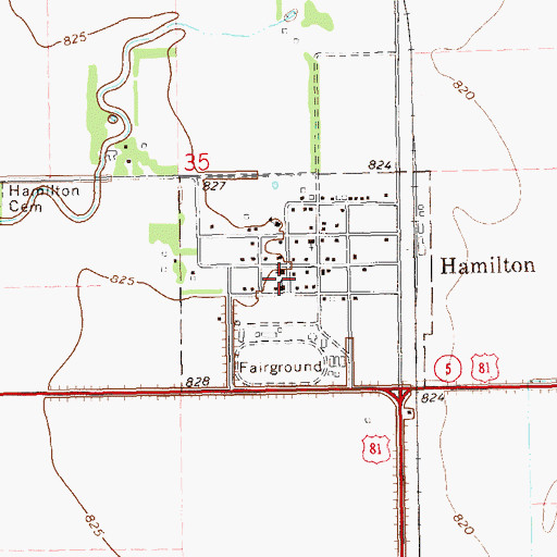 Topographic Map of City of Hamilton, ND