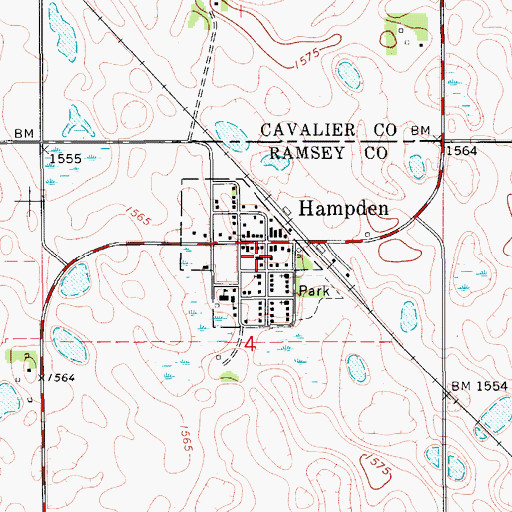 Topographic Map of City of Hampden, ND