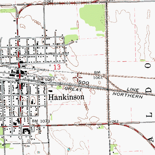 Topographic Map of City of Hankinson, ND