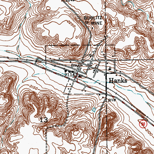 Topographic Map of City of Hanks (historical), ND