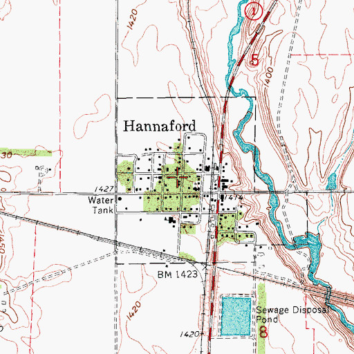 Topographic Map of City of Hannaford, ND
