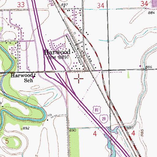 Topographic Map of City of Harwood, ND