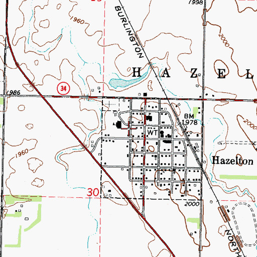 Topographic Map of City of Hazelton, ND