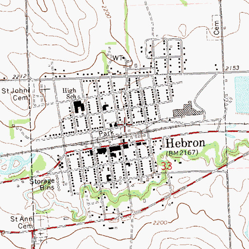 Topographic Map of City of Hebron, ND