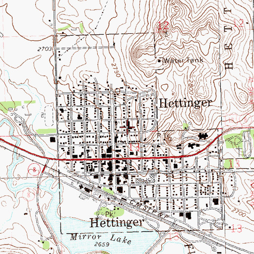 Topographic Map of City of Hettinger, ND