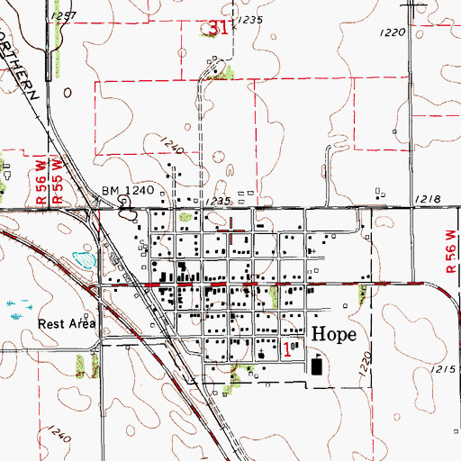 Topographic Map of City of Hope, ND