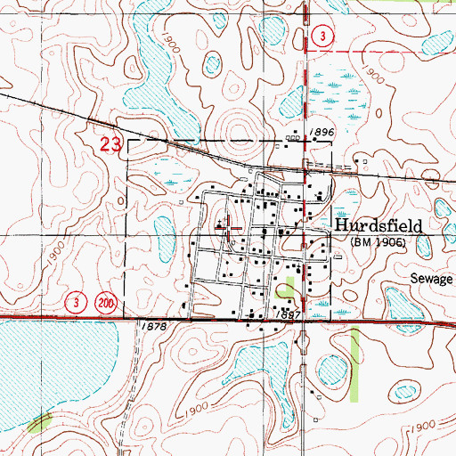 Topographic Map of City of Hurdsfield, ND