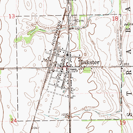 Topographic Map of City of Inkster, ND