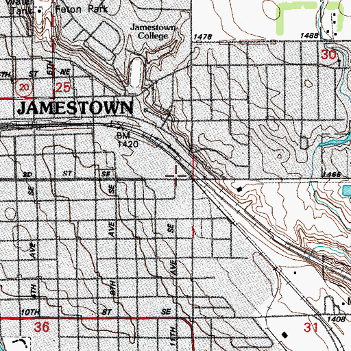 Topographic Map of City of Jamestown, ND