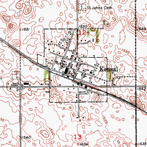 Topographic Map of City of Kensal, ND