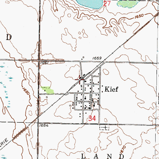 Topographic Map of City of Kief, ND