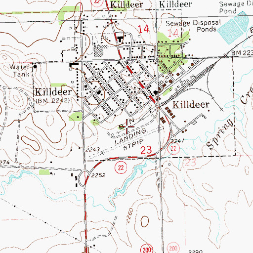 Topographic Map of City of Killdeer, ND