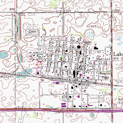 Topographic Map of City of Lakota, ND