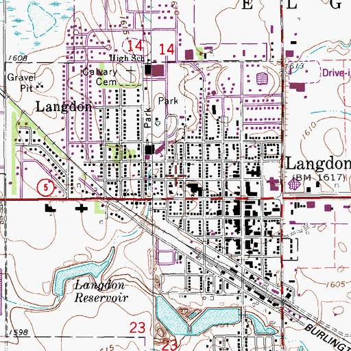 Topographic Map of City of Langdon, ND