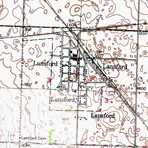 Topographic Map of City of Lansford, ND
