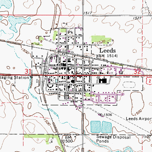 Topographic Map of City of Leeds, ND