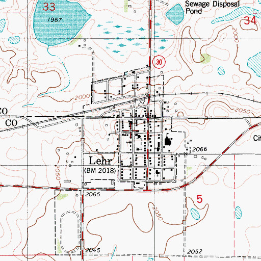 Topographic Map of City of Lehr, ND