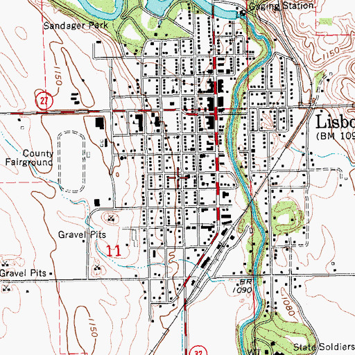 Topographic Map of City of Lisbon, ND