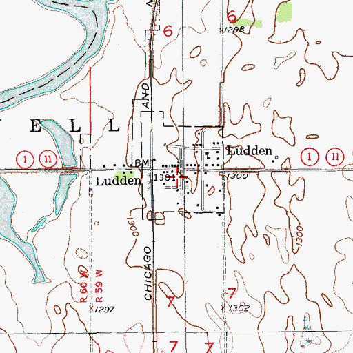 Topographic Map of City of Ludden, ND