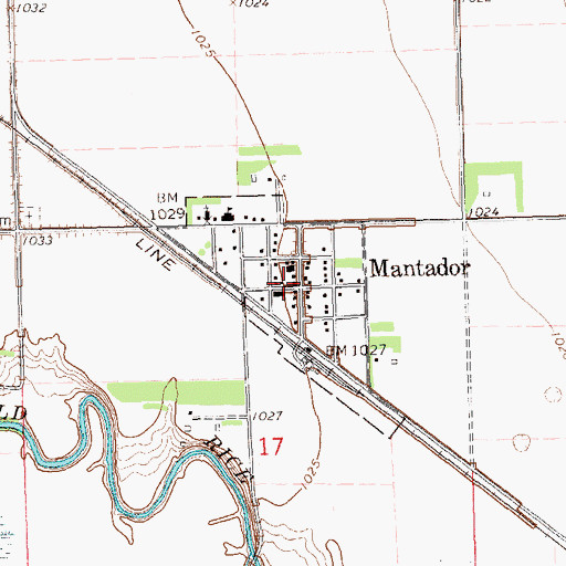 Topographic Map of City of Mantador, ND